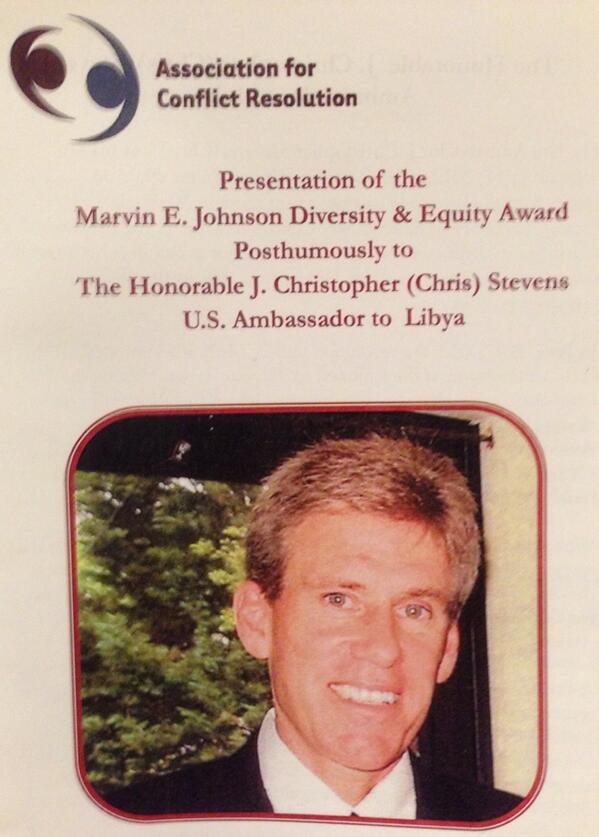 NewYorkPeace's tweet photo. Heartwarming tribute  to Chris Stevens, fallen US ambassador to Libya #acr2013 @acrgroup http://t.co/WF22iEDbS5