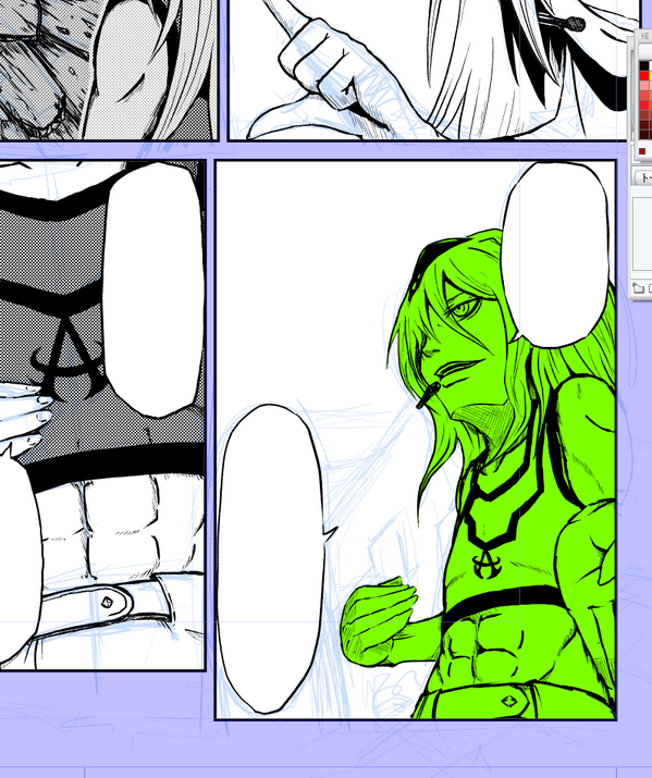 久々に今日の作業。キャラの白抜きの方法を変えたらすっごい楽に。 