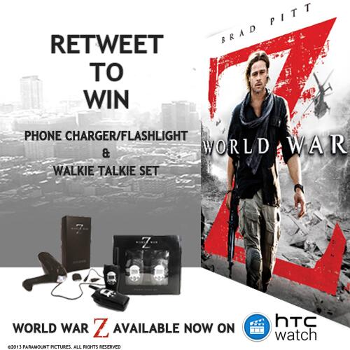 HTC_UK's tweet photo. .@WorldWarZMovie is available now on #HTCWatch. FOLLOW and RT for a chance to win this World War Z set > http://t.co/Xm2g4JD7LN