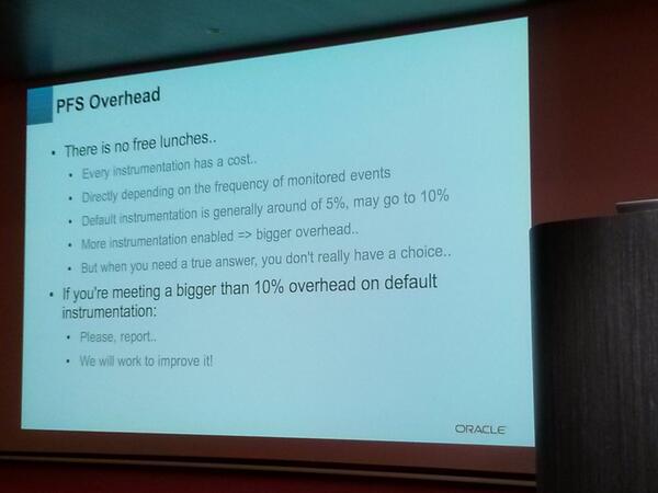 freshdaz's tweet image. #mysqltechday PFS overheard: every instrumentation has a cost