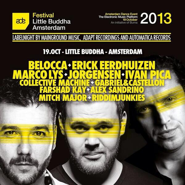 IvanPicaMusic's tweet photo. If you are in #ADE13 you can't miss this with @belocca @DJJorgensen @marco_lys @theGandC @riddimjunkies and + mates http://t.co/y8OMMwdoKT