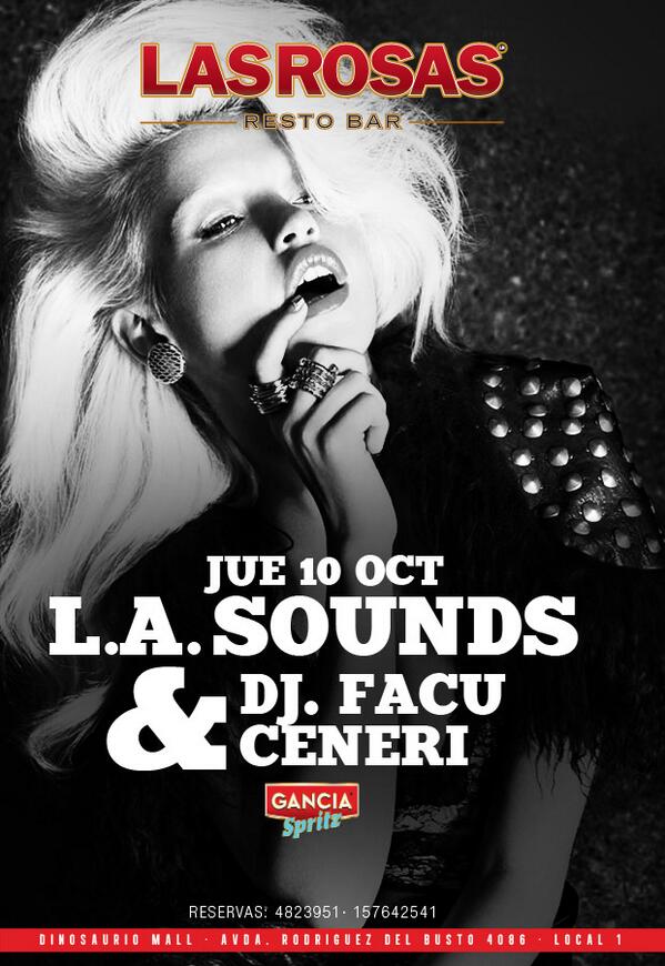 LasRosasRevista's tweet photo. #Agenda | Las Rosas Bar | Los esperamos con L.A.SOUNDS sonando en vivo y a @facuceneri  Reservas: 4823951 - 157642541 http://t.co/juJjB4Ly8O
