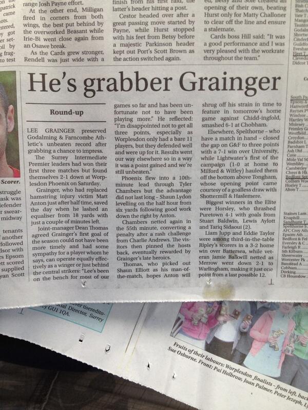 godalmingfc's tweet photo. Grainger makes the headlines http://t.co/2VKYESu3J5