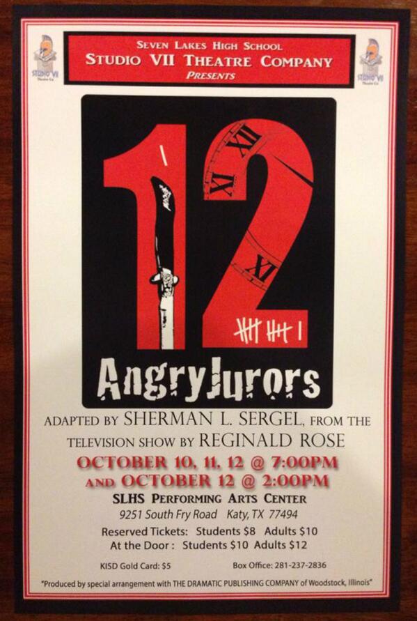 #SevenLakes <a href="/StudioVII/">Seven Lakes Theatre</a> is currently performing "12 Angry Jurors." Support our <a href="/KatyISD/">Katy ISD</a> students and enjoy the show!