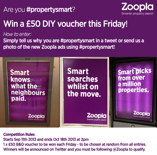Zoopla's tweet photo. Last few hours to tell us how #propertysmart you are to win a £50 diy voucher - ends 2pm today! http://t.co/T3u9rOcjmN