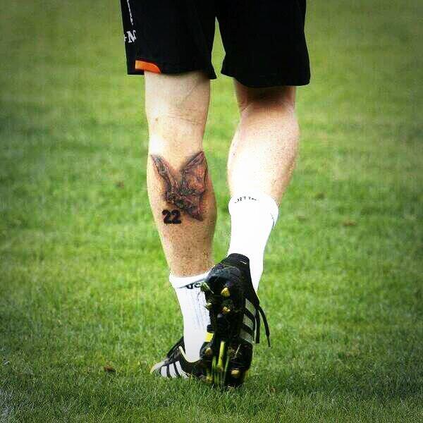 Mathieu has the Valencia bat symbol tattooed to the back of his leg!