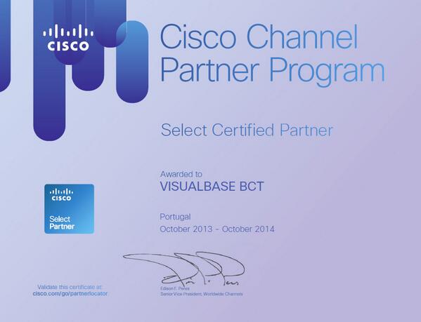 visualbase's tweet image. A Visualbase BCT torna-se Select Partner da CISCO, para oferecer aos seus clientes as melhores soluções tecnológicas.