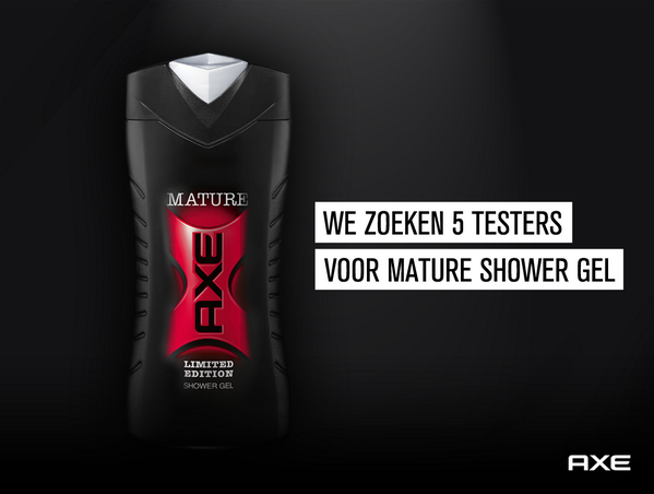 AXE_nl's tweet photo. We zoeken 5 testers voor de #AxeMature Shower Gel! #RT en maak kans om te winnen! Check: http://t.co/zHY1repekg