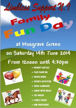 #limblesssupportni Fun Day at Musgrave Green on Saturday 14 June 2014 from 12noon until 4.30pm