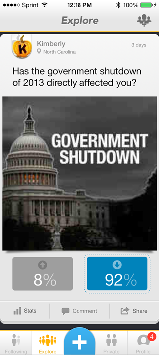 LoopItIn's tweet photo. Only 8% of people think the government shutdown has effected their life. #Loop http://t.co/PDwYlhgJUe http://t.co/UPOsLMJC5T