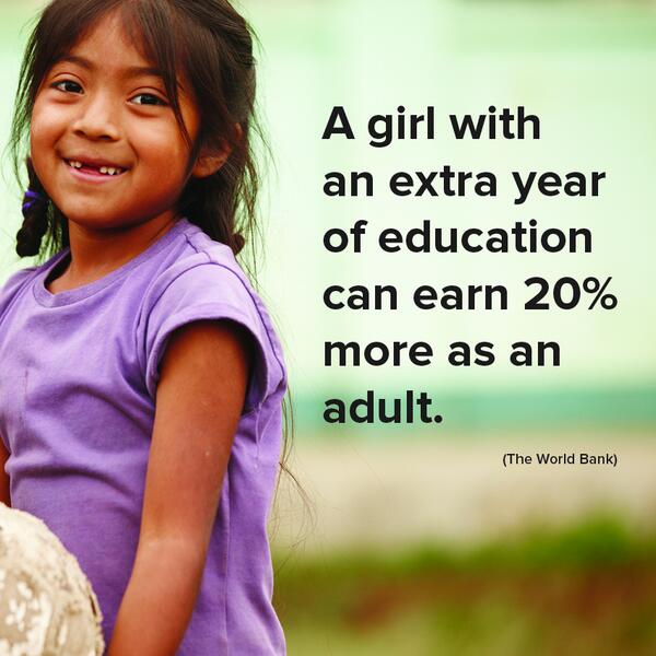 PencilsOfPromis's tweet image. A girl with an extra year of education can earn 20% more as an adult. (@WorldBank ) #dayofthegirl
