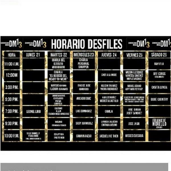 PatriciaMinalla's tweet photo. Horarios de los desfiles de @DominicanaModa #DominicanFashion #Moda #RD http://t.co/OYWCCgChJd
