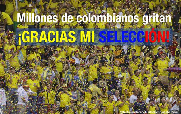 NoticiasCaracol's tweet photo. #ColombiaesMundial Se acabó la espera, Colombia está en Brasil 2014. ¡Gracias mi Selección! http://t.co/b3vop6mB68
