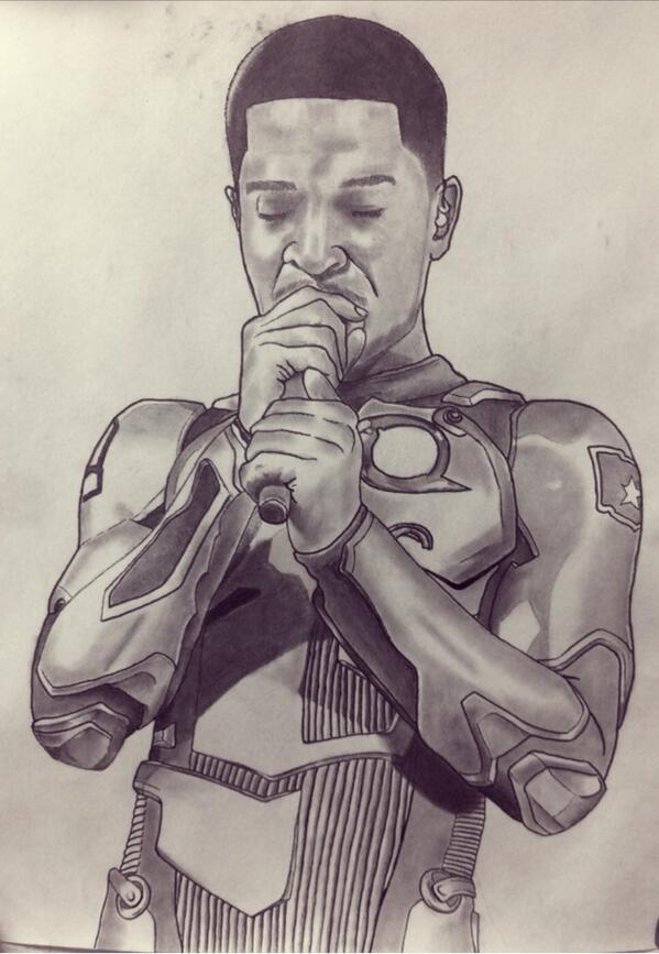 KiDCuDi's tweet photo. “@StayPurpLucy: @ducidni peep the drawing I made of you!! http://t.co/EKfxI2a5F5” holy shit!! This is AMAZING my friend!! Great work man!!