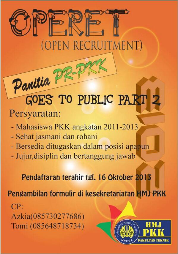 Yuk mas bro mbak bro jurusan PKK
gabung dalam Open Recruitment PR PKK :)