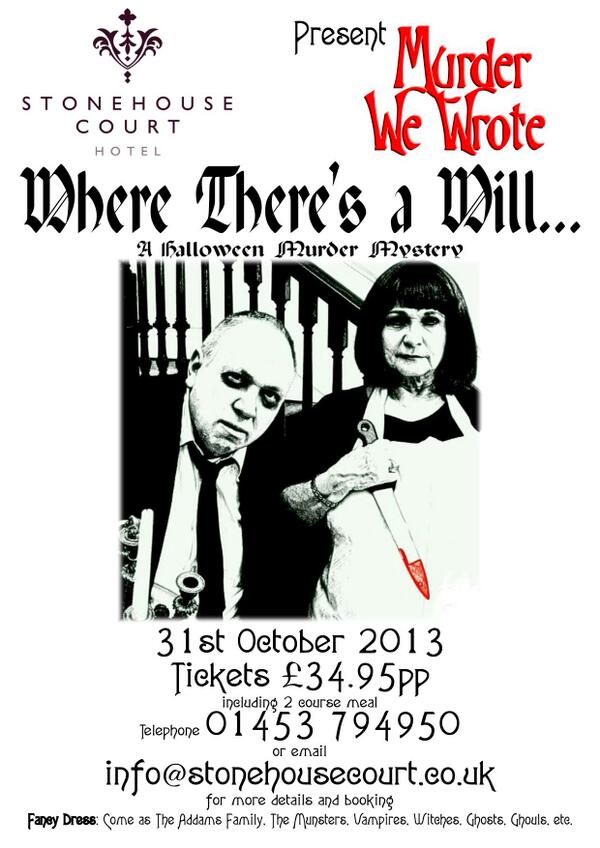 StonehouseCourt's tweet image. #Competition Win 2 tickets to #Halloween Murder Mystery by @murderww worth £70 incl 2course dinner Follow &amp;amp; RT to win