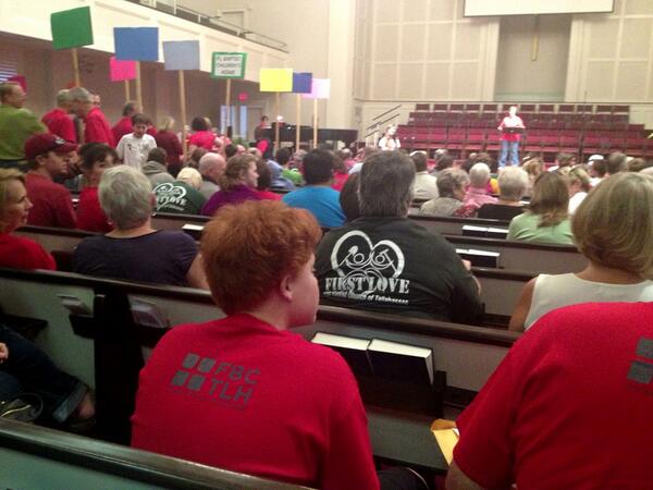 More than 400 people filing in to the <a href="/fbctlh/">First Baptist Church of Tallahassee</a> sanctuary to love and serve Tallahassee. #LoveTLH