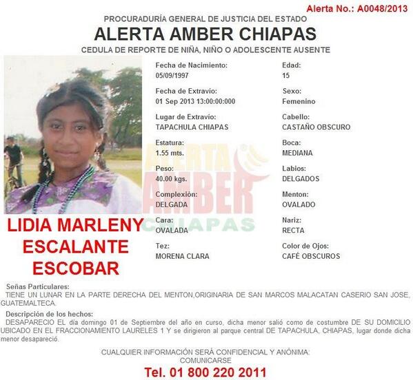 Alerta_Alert's tweet photo. AYUDANOS A LOCALIZARLA!! Via @AmberChiapas : Lidia Marleny Escalante Escobar 15años #Tapachula #Chiapas http://t.co/06n6I6LHPj