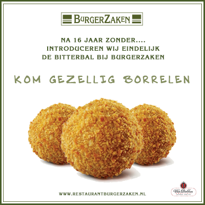Na 16 jaar zonder... introduceren wij eindelijk de bitterbal bij Burgerzaken! Kom vandaag gezellig borrelen!