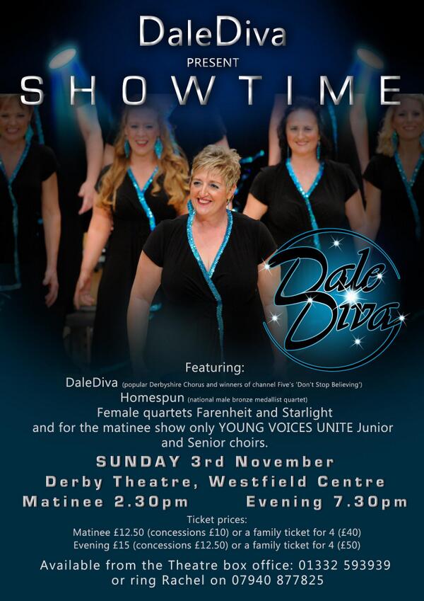 HomeSpunQuartet's tweet photo. Really excited to be joining @DaleDivaChorus on 3rd November for 'Showtime' at the Derby Theatre, Westfield Centre http://t.co/neYDqfZWpm