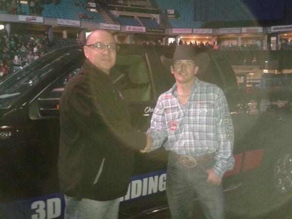“<a href="/swschiffner/">Scott Schiffner</a>: Great night <a href="/3D_Bullriding/">3D Bull Riding</a> &amp; <a href="/PBRCanada/">PBR Canada</a>. Won the the finals and a new truck. Thanks to Jason Davidson ”