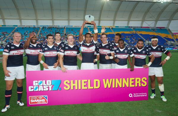SVNSSeries's tweet photo. .@USARugby @polarbearkzn @USASevensRugby @ZTesty5 @Carlin_Isles @Five2Eighty @Nickytheshow #GoldCoast7s #ShieldWinner http://t.co/VVu6SzP7j8
