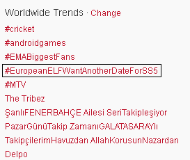 SMTownEngSub's tweet photo. #EuropeanELFWantAnotherDateForSS5 spotted trending Worldwide at #4 http://t.co/x8Jy9z8c7y