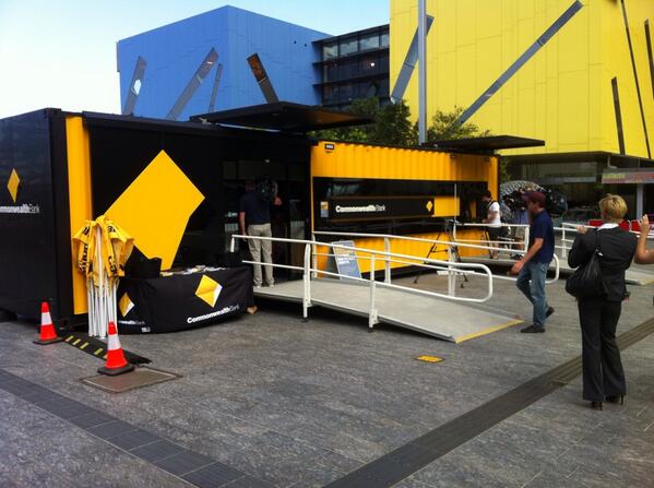 10NewsQLD's tweet photo. “@renaehenry10:Commbank launches pop-up branches to be used in natural disaster zones.Are u ready for the wet season http://t.co/ZkMqB9vvOb”