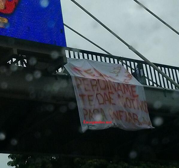 LucibelGomez's tweet photo. Con un letrero pide perdón en un puente peatonal de Santo Domingo Este http://t.co/euISt57vey http://t.co/vwXHHqhrhB