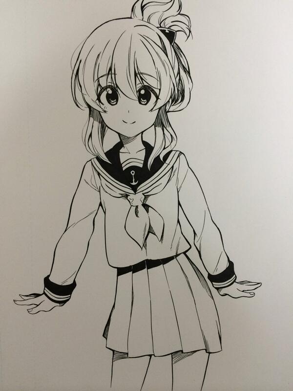 inazuma (kancolle) 1girl monochrome folded ponytail school uniform solo serafuku greyscale  illustration images
