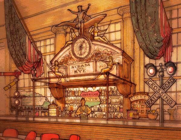 steamandrye's tweet photo. Ladies&amp;Gents;I give ye a preview glance of the main hall in my beloved Steam&amp;Rye...modelled on Grand Central Station http://t.co/TjtVlllizL