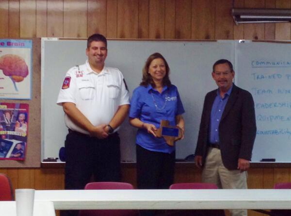 Barbara Marzean, President of @VFISTX, recognizing North Blanco County EMS for being a valued VFIS client since 1988!