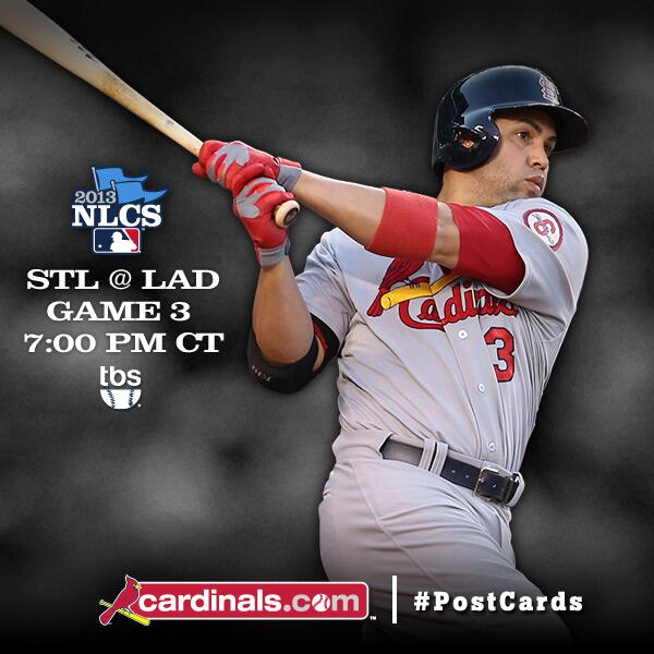 DowntownStLouis's tweet image. RT @Cardinals: Game 3 = TONIGHT in LA. #PostCards