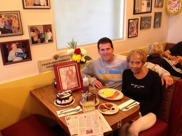 A privilege to eat breakfast with Nan Wooden and family at VIPs in Tarzana- honoring Coach Wooden's birthday.