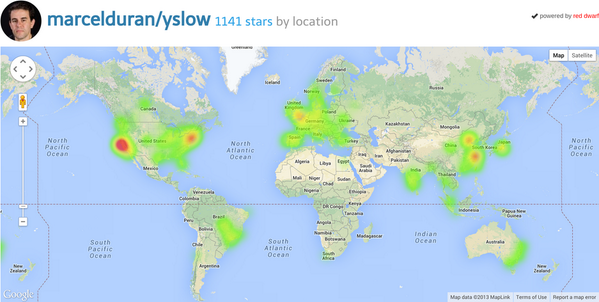 yslow's tweet photo. Awesome @yslow's @github stars heatmap visualization by @rick_viscomi's Red Dwarf http://t.co/7Bv9Atrimu http://t.co/lMQNO0zWcW