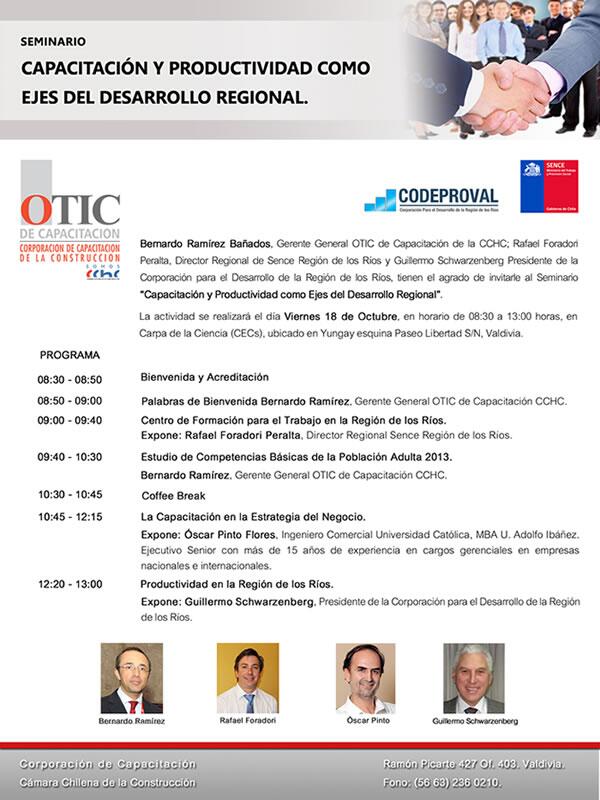 18/OCT Seminario Capacitación y Productividad eje de Desarrollo Regional. Participa codeproval.cl/sitio2/noticias