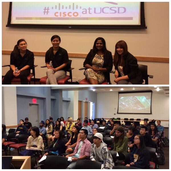 tinaintech's tweet image. @CiscoUniversity &amp;amp; @ciscoitup speaking to students in computing about careers in tech #CiscoatUCSD