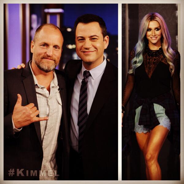 JimmyKimmelLive's tweet photo. Tonight on #Kimmel - Woody Harrelson #FreeBirds, @Keshasuxx #MyCrazyBeautifulLife &amp; @BenRector #TheWalkingInBetween http://t.co/RMSL08yCMi