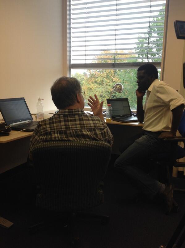 DatashieldNews's tweet image. Prof. Burton and Dr. Gaye preparing for Groningen workshop. #d2kDatashield