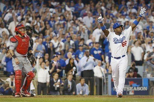 espn's tweet photo. Yasiel Puig, the only man in baseball who can hit a no-doubter … TRIPLE -> http://t.co/TLkmjs4W3N