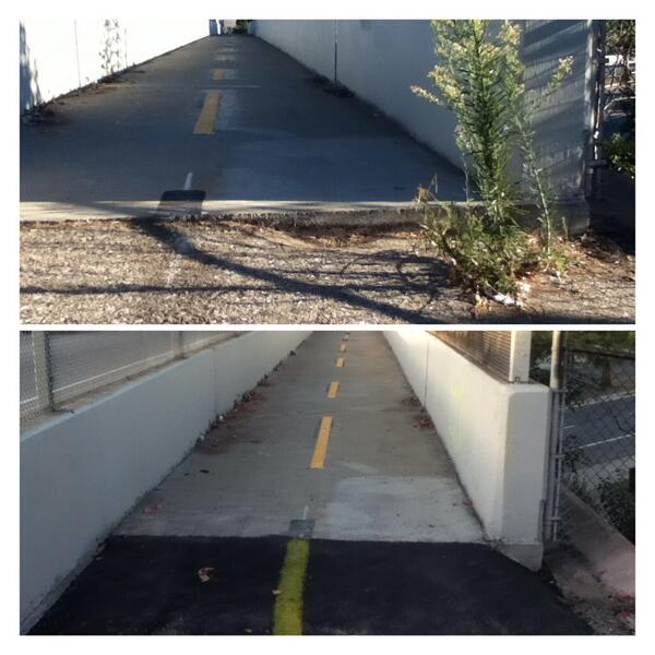 SanJoseTrails's tweet photo. Highway 87 Bikeway: Pavement repairs made recently and final signage installation coming this week. http://t.co/ZAzpdlYNqG