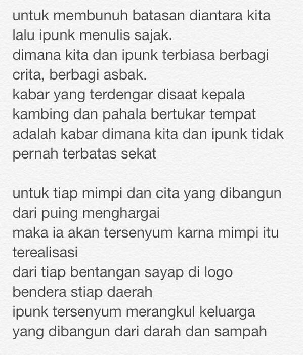 RT <a href="/Lezzano/">Danial</a>: Tolong sebarin sajak nya "ipunk" <a href="/RezpectorCenter/">Rezpector Pusat</a> @RezpectorBgr <a href="/BatRezMUACH/">Batavia Rezpector</a> @RezpectorJogja dll