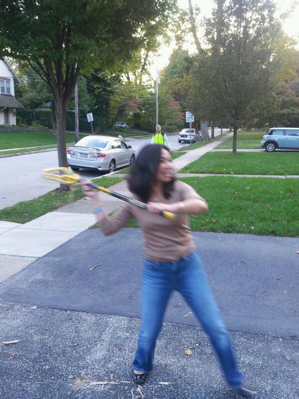HarritonLax's tweet photo. Mrs. Coach D learning lacrosse  #allinthefamily http://t.co/qEBKkqINuP