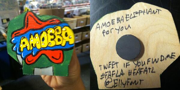 amoebamusic's tweet photo. Found today at the Amoeba Hollywood bike racks! A free art Amoeba elephant courtesy of @EllyFontArt. #FAFLA #FAFATL http://t.co/uNV8qjci2G