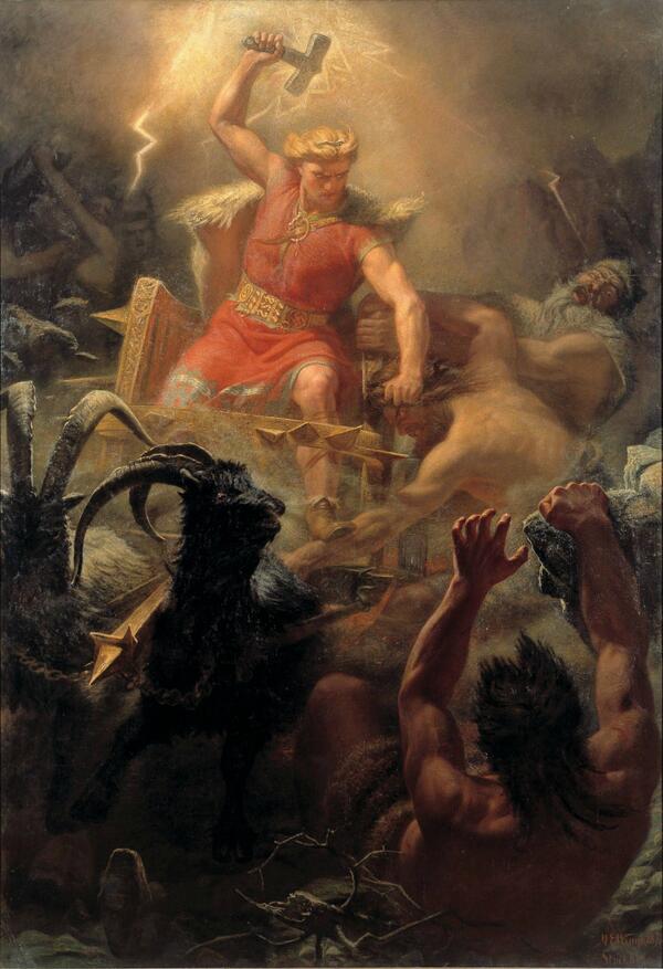 "Thor's battle with the giants" painting by Mårten Eskil Winge (1872)