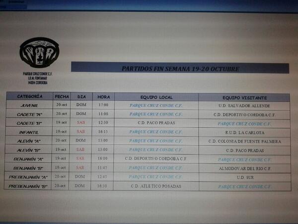 Horarios de este fin de semana, a DISFRUTAR chicos!!! #Pcc
