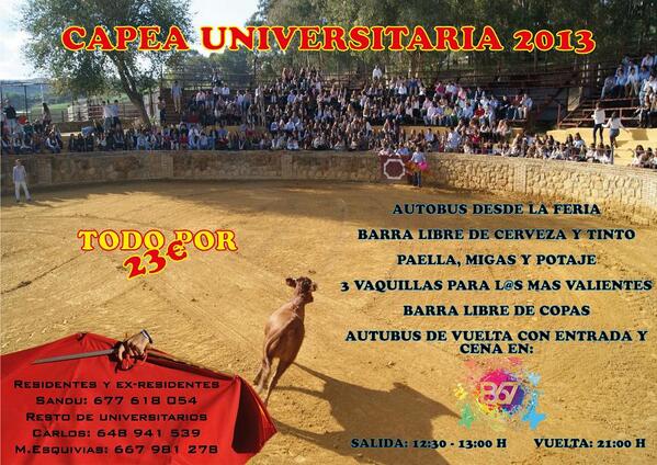 sandugol's tweet photo. Ya esta confirmada la capea 2013¡¡La mejor capea del año¡¡Plazas muy limitadas,solo se guardan previo pago. http://t.co/j3aEI3Vc3w