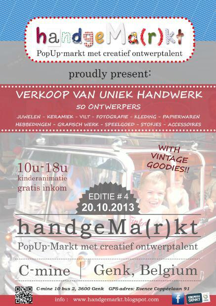 handgeMarkt's tweet photo. SAVE THE DATE!! **aanstaande zondag, 20 oktober**
najaarseditie van handgeMa(r)kt in C-mine Genk http://t.co/wDpZburQua
