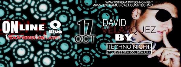 ExtraMusicaluk's tweet photo. | Thursday | |LIVE | DAVID VELASQUEZ - TECHNO NIGHT. :3 PM COL:: 9PM UK:: @ExtraMusicaluk  
http://t.co/nXEjgOjmhS http://t.co/VTFN7bU9Ym
