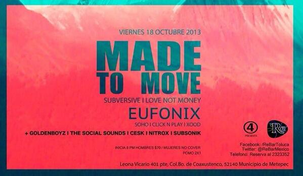 ReBarMexico's tweet photo. Viernes #18Octubre Made to move @ReBarMexico botellas 2x1 Reserva 2323352! http://t.co/zUWT4fNs7k